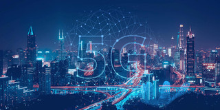 蓝色科技城市5G简约展板背景